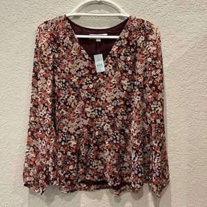 Loft Medium Petite long sleeve top. Floral pattern of browns/cream/rust